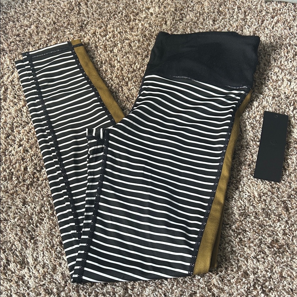 Mono B Striped Leggings in Black, White, and Gold